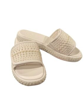INC International Concepts Pearl Beaded White Cream Slide Sandals Rayley